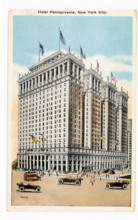 This 1930s postcard shows Hotel Pennsylvania in New York City. The hotel dates to 1919 and is on