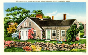 Bowerman House (or Saconesset Homestead) with Ship's Bottom Roof, West Falmouth, MA.