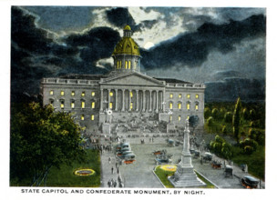 Columbia South Carolina 1918:  State Capitol and Confederate Monument by night.