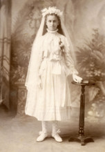 This First Communion photo predates 1920 and shows a New Bedford girl, daughter of Portuguese