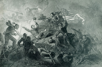 Seen here is the capture of Roanoke Island and the Charge of Zouaves. The illustration depicts