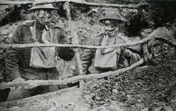 This photo, dating to before 1922, relates to World War I. The caption reads: Marines awaiting a