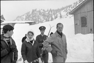 Charles, Anne and Prince Philip, skiing in Malbun, 1965.