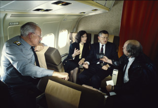 Kaspar and Vera Villiger on the plane, 1989.