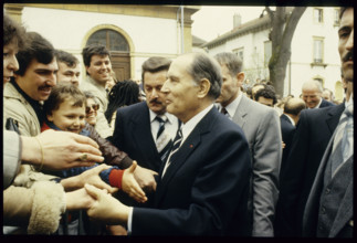 Francois Mitterrand meeting population of Neuenburg 1983.