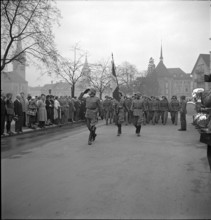 Military officers marching at Limmatquai Zurich 1948.