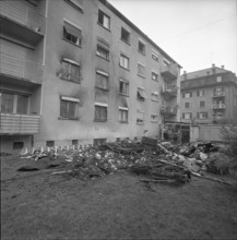 Fire causes explosion of gas bottle in barrack, Zurich 1961.