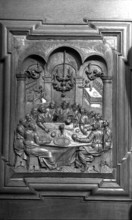 St. Urban church: wood carving at choir stalls around 1942.