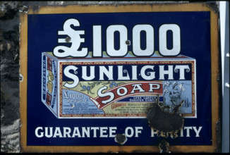 Enamel plate advertising for soap 1981.