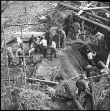 St Gallen; search for missed workers in excavation; 1957.
