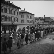 New elected federal president Thomas Holenstein visiting Butschwil; 1957.