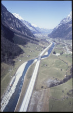 Construction of Gotthard Motorway near Amsteg, 1980.