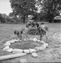 Building a camp fire.