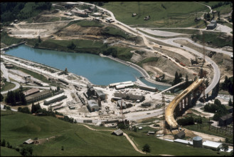 Building site of the Gotthard tunnel 1979.