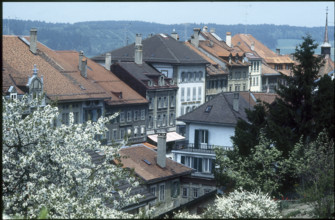 Buildings of the old part of Romont 1979.