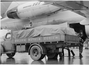 Farah Diba's luggage being load on board, Zurich 1966.