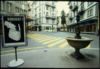 Public holiday in Lucerne: Empty old town 1979.