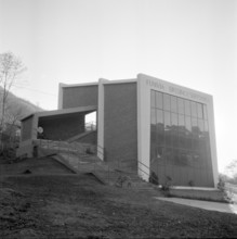 Valley station of the first automatic cableway Brusino-Serpiano 1958.