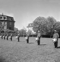 Drummers practising, tabour; 1942.