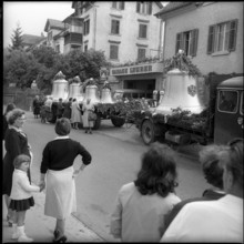 Church bell lifting ceremony, catholic church Thalwil 1959.