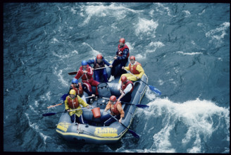 Rubber dinghy, raft on Limmat river 1984.