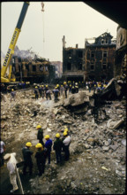 Rescue teams after explosion in Herborn village 1987.