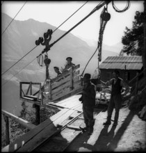 Top station of the building site-cableway Aletsch power station 1949.