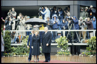 Margaret Thatcher and Helmut Kohl, summit conference in Bonn 1985.