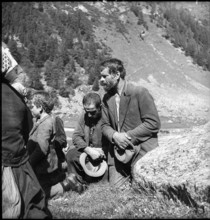 Mountain farmers praying, Turtmanntal valley, Switzerland, 1940.