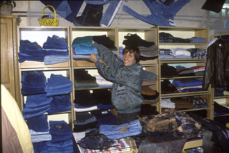 Janos Giber in his Jeansshop, Budapest 1989.