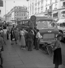 Stranded tourists due to strike in France, 1953.