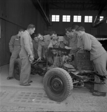 Recruits at introductory course in handling of army Jeep, Thun 1950.