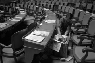 National Council Hall, cleaning at session's end; 1969.