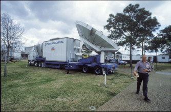 TV transmission van with dish antenna , U.S.A. 1986.