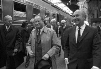 Erich Bielka, Bruno Kreisky and Rudolf Kirchschlager arriving in Zurich; 1970.