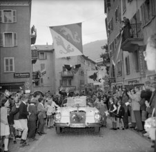 Roger Bonvin, newly elected federal councillor visiting Sion; 1962.