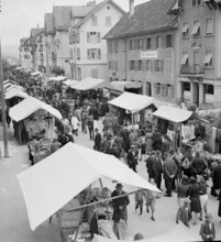 Horse market of Chaindon-Reconvilier, market stalls, 1941.