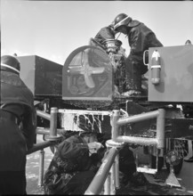 Airport fire-brigade: exercise with foam, Kloten 1965.