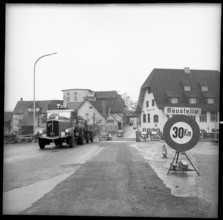 Truck crossing the new Ergolz bridge; 1958.