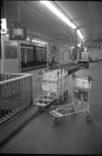 Luggage, baggage trolley Espresso in Berne main station 1973.