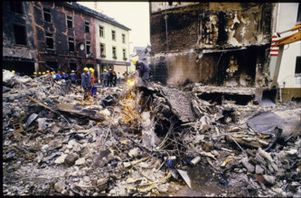Rescue teams after explosion in Herborn village 1987.