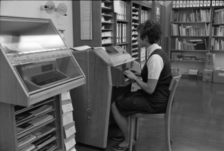Telex in the press office, Swissair Balsberg Kloten 1970.