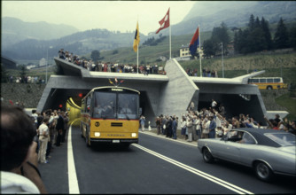 Opening Gotthard tunnel, south portal, 1980.