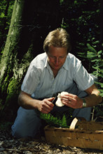 Chef Thuri Maag collecting mushrooms, 1989.