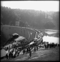 Lake Gruyere, opening of the Rossens dam 1948.