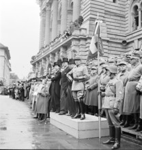 Federal councils and general at federal parliament building Berne 1945.