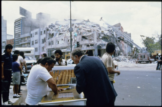 Ice-cream stall at the earthquake Mexico City 1985.