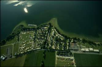 Lake Sempach with swimming baths and camping site, 1981.
