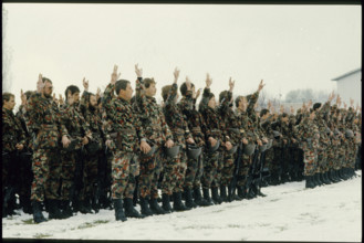 Swiss soldiers taiking the oath, Geneva 1985.