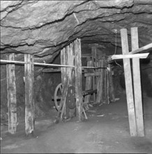 Historical water pump in the Bex salt mine; 1959.